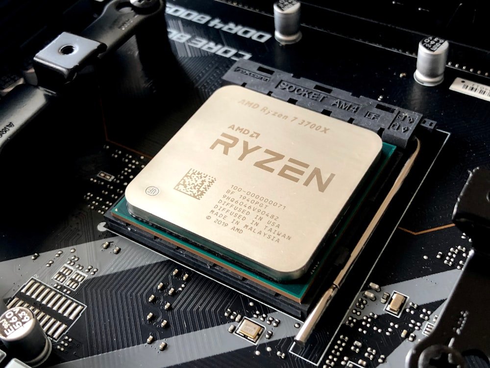 Processor seated in a motherboard socket, photographed as a large object